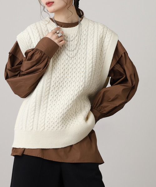 OMNES（オムネス） ベスト ジレ アクリルウール ケーブルニットベスト