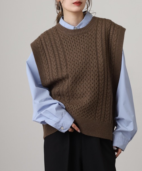 OMNES（オムネス） ベスト ジレ アクリルウール ケーブルニットベスト