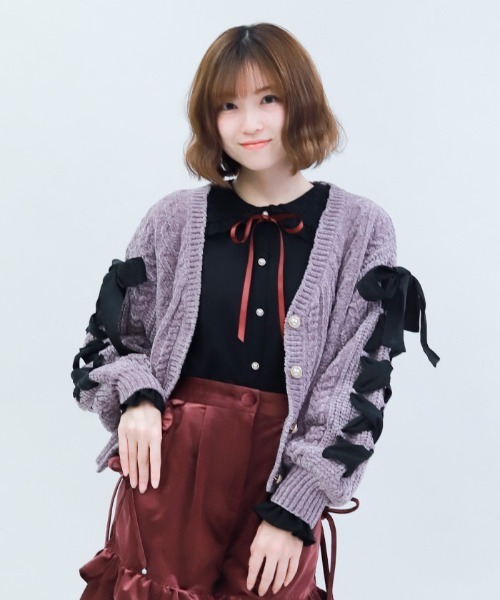 axes femme POETIQUE カーディガン レースアップモールニット