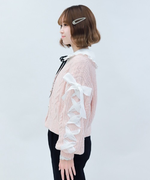 axes femme POETIQUE カーディガン レースアップモールニット