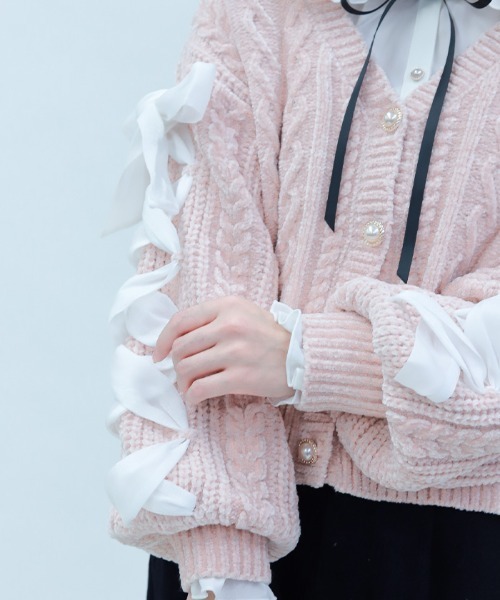 axes femme POETIQUE カーディガン レースアップモールニット