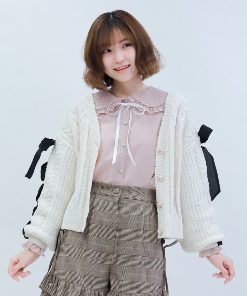 axes femme POETIQUE カーディガン レースアップモールニット