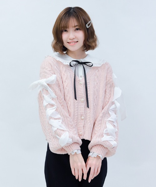 美品　axesfemme レースアップフリルカーディガン　アイボリー　M 激レア axes femme POETIQUE カーディガン レースアップモールニット