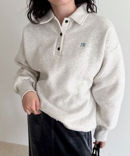 プルオーバー エブール 美品　ebure スウェット 刺繍ロゴ裏毛スウェットプルオーバー（スウェット・トレーナー グレー　38 ロゴ刺繍 トップス