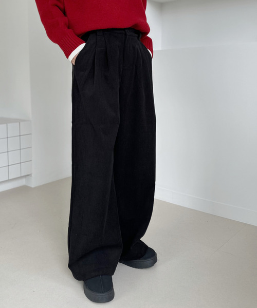 美品】CONFECT コーデュロイ ワークパンツ スラックス 黒 L タック 美