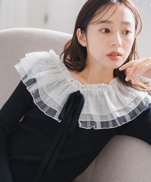 【NEW】ミッシュマッシュ（MISCH MASCH）/2025秋冬新作 レースチュール襟マーメイドニットワンピース MISCH MASCH（ミッシュマッシュ） ワンピース 2025秋冬新作 レース