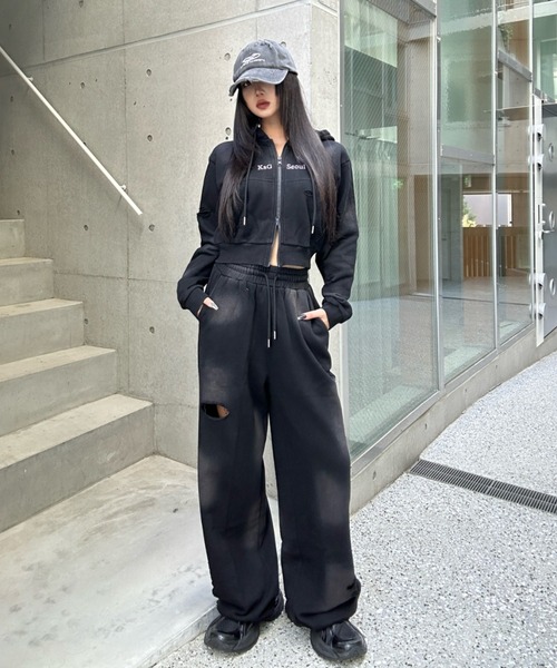 KsG セットアップ クロップドダブルジップダメージセットアップ