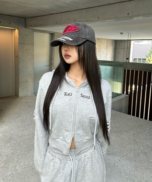 KsG セットアップ クロップドダブルジップダメージセットアップ