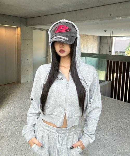 KsG セットアップ クロップドダブルジップダメージセットアップ