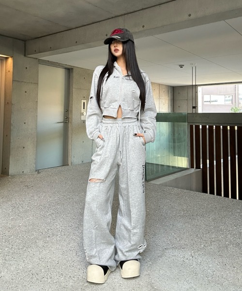 KsG セットアップ クロップドダブルジップダメージセットアップ