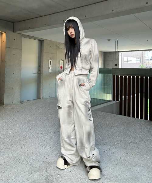 KsG セットアップ クロップドダブルジップダメージセットアップ