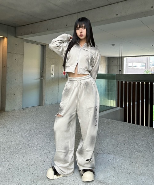 KsG セットアップ クロップドダブルジップダメージセットアップ