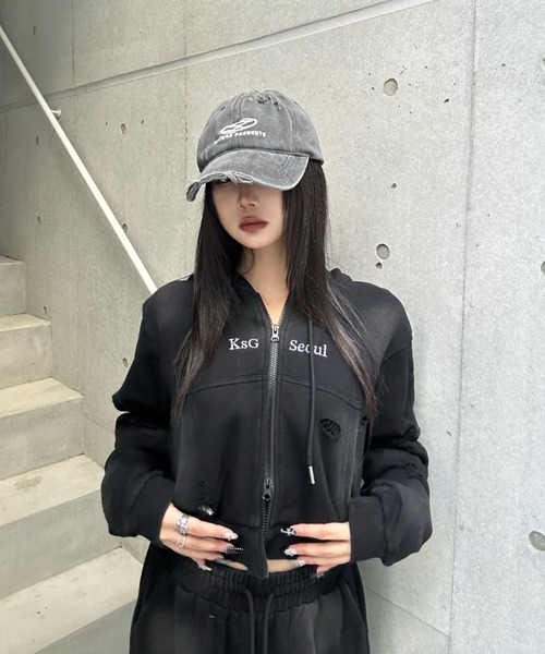 KsG セットアップ クロップドダブルジップダメージセットアップ