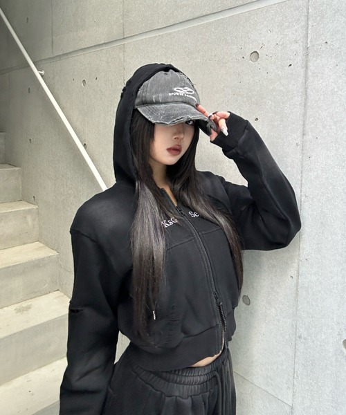 KsG セットアップ クロップドダブルジップダメージセットアップ