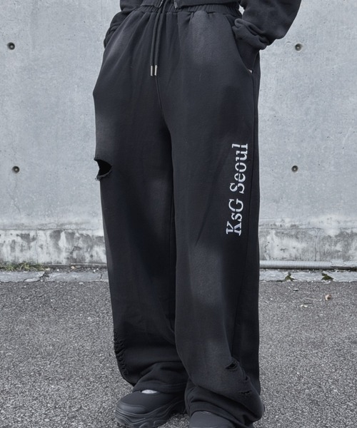 KsG セットアップ クロップドダブルジップダメージセットアップ