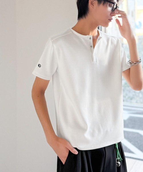 新品未使用RRL ヘンリーネック Tシャツ ホワイト Mサイズ Classical Origin ヘンリーネック tシャツ 「接触冷感機能付き」肩