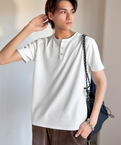新品未使用RRL ヘンリーネック Tシャツ ホワイト Mサイズ Classical Origin ヘンリーネック tシャツ 「接触冷感機能付き」肩