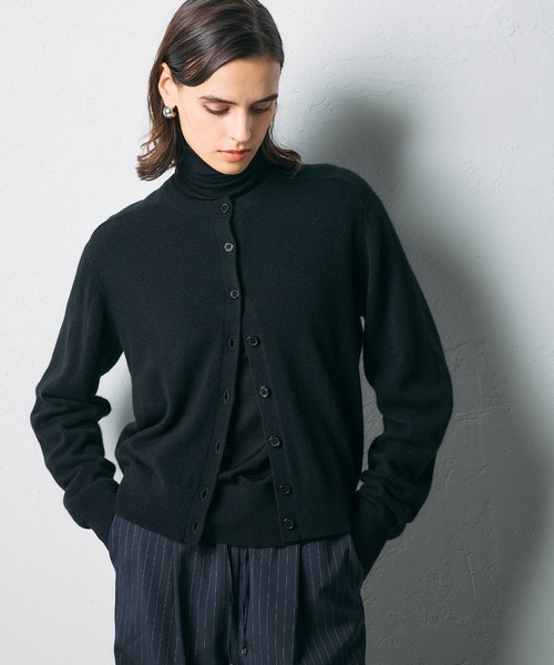 専用カシミヤ 100 % クルーネック カーディガン秋冬ポケット付き黒Fニット N.O.R.C カーディガン 「CASHMERE100%」カシミヤクルーネックニット