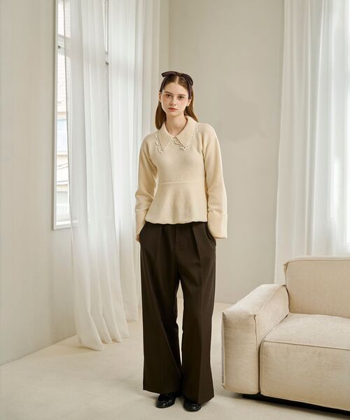 cle blatt ニット セーター レースカラーペプラムニット レディース