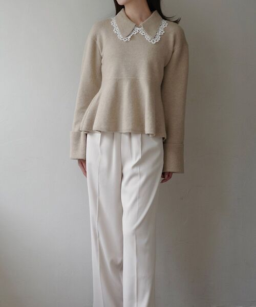 cle blatt ニット セーター レースカラーペプラムニット レディース