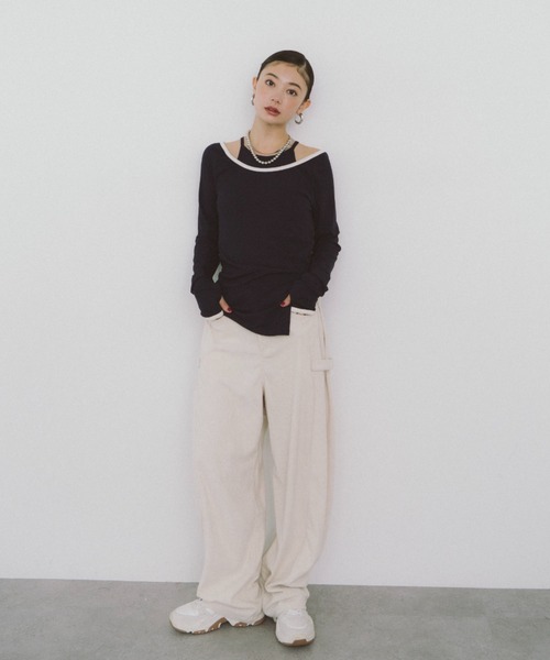 「HANNE」 長袖カットソー FREE ネイビー レディース_画像3