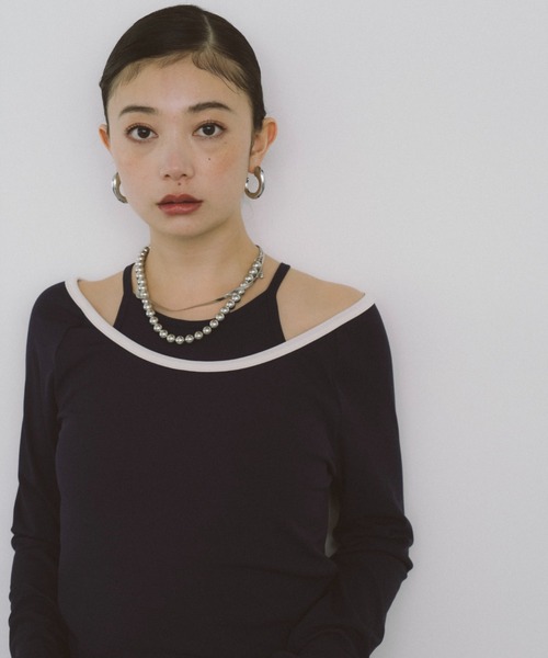 「HANNE」 長袖カットソー FREE ネイビー レディース_画像4