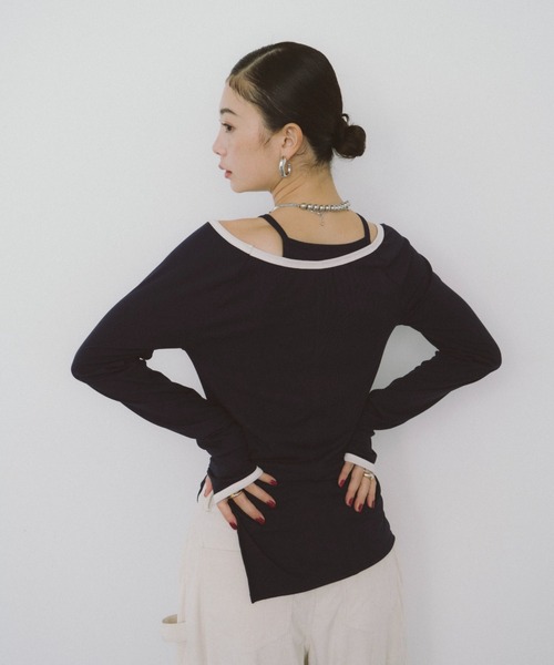 「HANNE」 長袖カットソー FREE ネイビー レディース_画像5