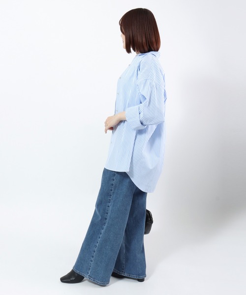 美品 o biani アルベルトビアーニ ストライプ ロングスリーブ オーバーサイズ シャツ ブラウス サイズ40 ブルー レディース 古着 中古 USED alberto biani - 美品 alberto biani アルベルトビアーニ ストライプ