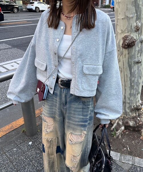 CIAOPANIC（チャオパニック） tシャツ ハートボタン配色ステッチ