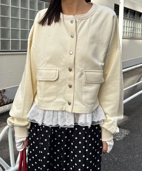 CIAOPANIC（チャオパニック） tシャツ ハートボタン配色ステッチ
