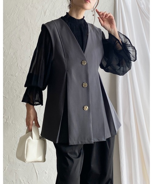 She's Closet ベスト ジレ 卒園式 卒業式 タック切り替えペプラムV