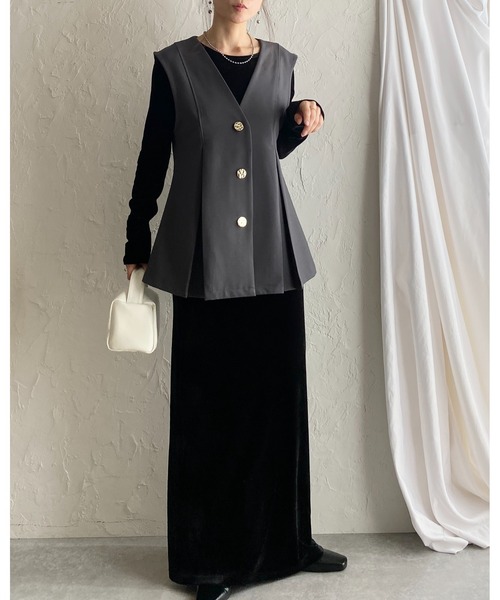She's Closet ベスト ジレ 卒園式 卒業式 タック切り替えペプラムV