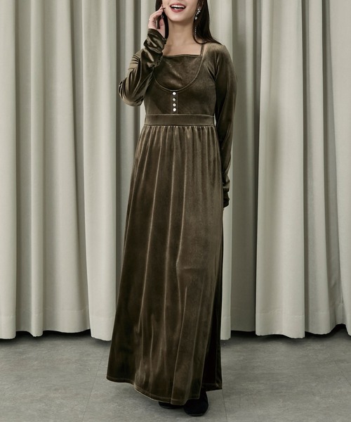 「Elishe」 長袖ワンピース 1 グレイッシュベージュ レディース_画像2