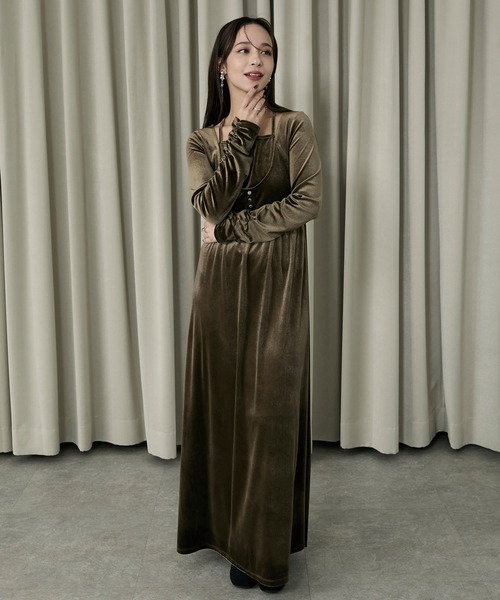 「Elishe」 長袖ワンピース 1 グレイッシュベージュ レディース_画像6