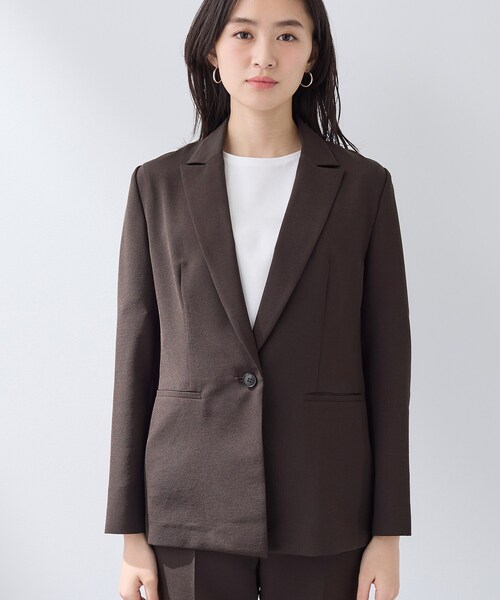 INDIVI 大きいサイズ　洗える　麻混ダブルジャケット　未使用　グレー INDIVI 【洗える！/UVケア/接触冷感】麻混ダブルジャケット サイズ13