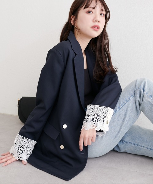 natural couture ジャケット テーラードジャケット 袖口レース付き