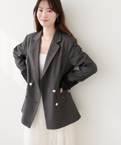 natural couture ジャケット テーラードジャケット 袖口レース付き 