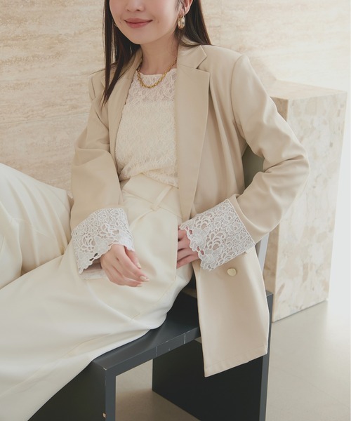 natural couture ジャケット テーラードジャケット 袖口レース付き
