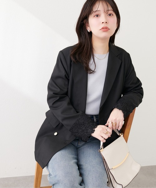 natural couture ジャケット テーラードジャケット 袖口レース付き 