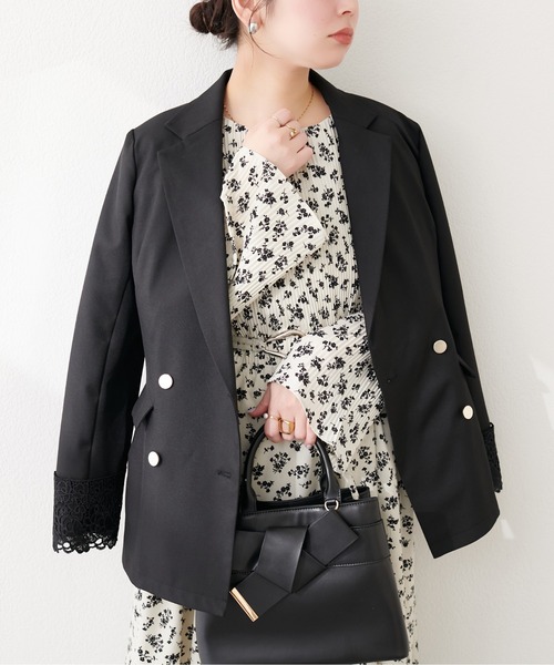 natural couture ジャケット テーラードジャケット 袖口レース付き 