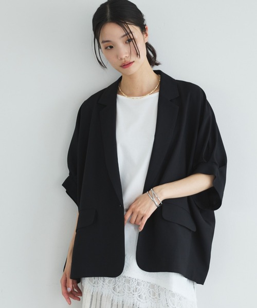 uvカット ジャケット テーラードジャケット 「EC限定」「ＵＶカット／防シワ／吸水速乾」ドルマンパフジャケット レディースの画像