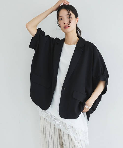 uvカット ジャケット テーラードジャケット 「EC限定」「ＵＶカット／防シワ／吸水速乾」ドルマンパフジャケット レディースの画像