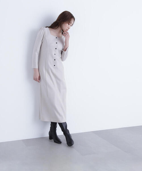 「NATURAL BEAUTY BASIC」 長袖ワンピース MEDIUM ベージュ レディースの画像