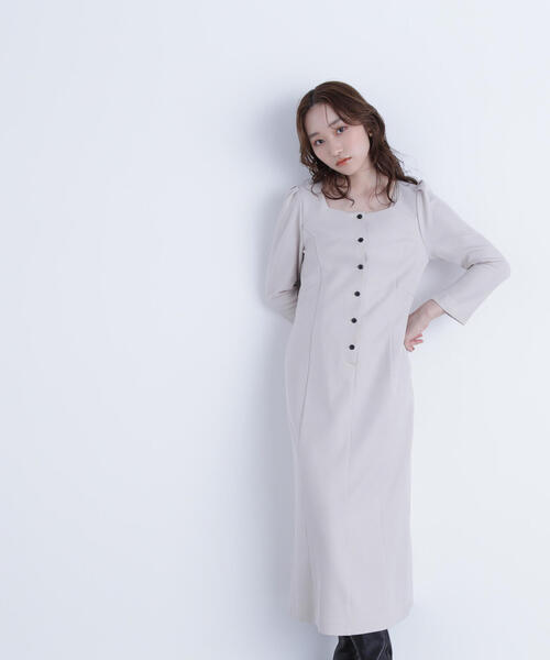 「NATURAL BEAUTY BASIC」 長袖ワンピース MEDIUM ベージュ レディースの画像