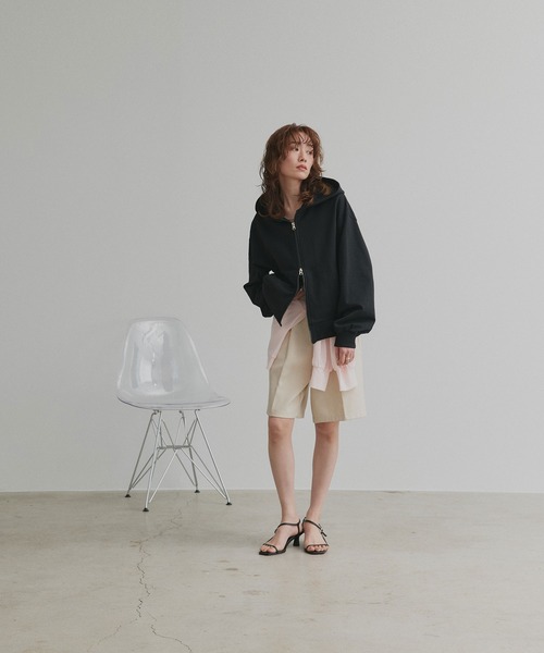 「ad thie」 ジップアップパーカー LARGE チャコール レディース_画像2