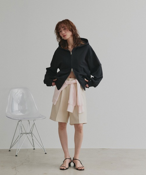 「ad thie」 ジップアップパーカー LARGE チャコール レディース_画像3