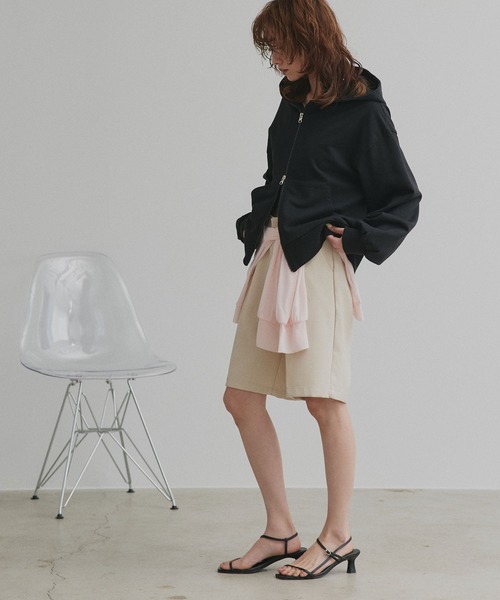 「ad thie」 ジップアップパーカー LARGE チャコール レディース_画像4