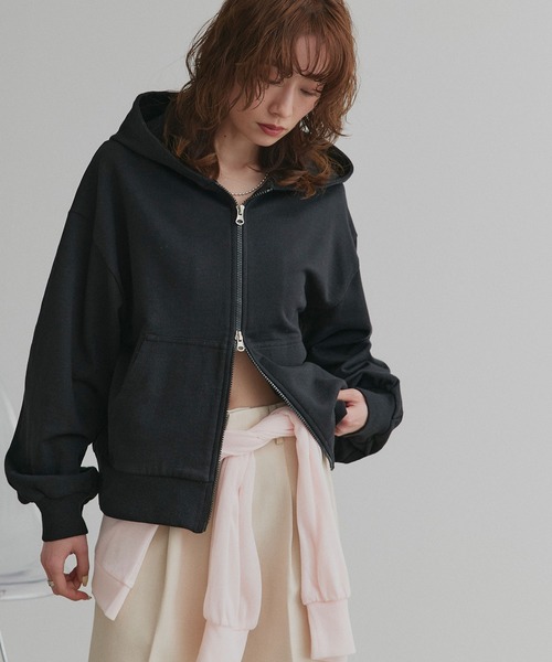 「ad thie」 ジップアップパーカー LARGE チャコール レディース_画像5