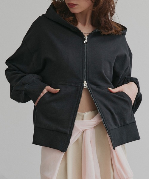「ad thie」 ジップアップパーカー LARGE チャコール レディース_画像6