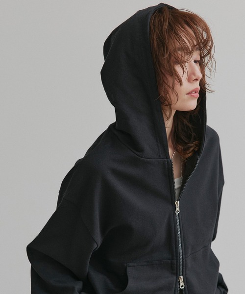 「ad thie」 ジップアップパーカー LARGE チャコール レディース_画像8